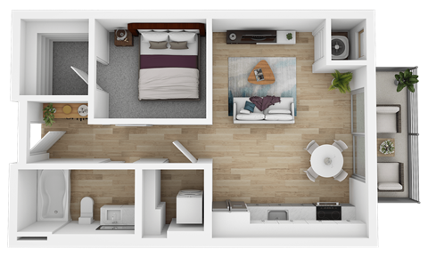 Floor plan for 1 bed, 1 bath, 538 sqft